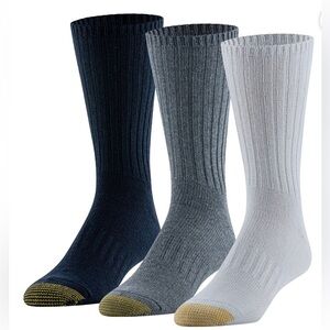 GoldToe Edition Mens Everyday Rib Crew Socks Assorted, 3 Pack